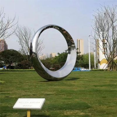 大型不锈钢镜面圆环艺术园林摆件