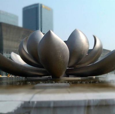 广场大型不锈钢喷泉景观莲花雕塑