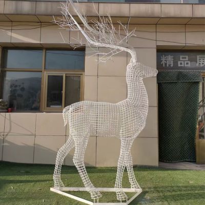 不锈钢镂空户外园林景观网格梅花鹿雕塑