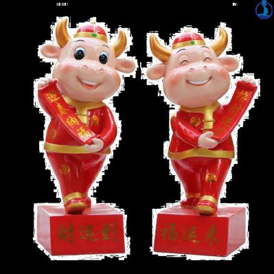 客厅摆放两只财源到福气来玻璃钢牛雕塑