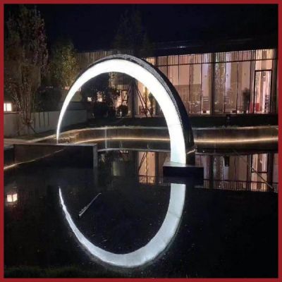 别墅会所水池装饰灯光亮化不锈钢圆环雕塑