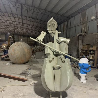 城市创意玻璃钢弹大提琴抽象艺术人物雕塑