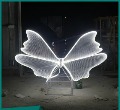 公园野外亮灯照明不锈钢大型蝴蝶雕塑