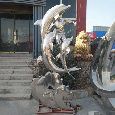 不锈钢镜面户外公园创意海豚雕塑