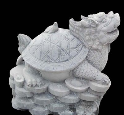 公园里摆放的母子坐着的汉白玉石雕创意龙龟雕塑