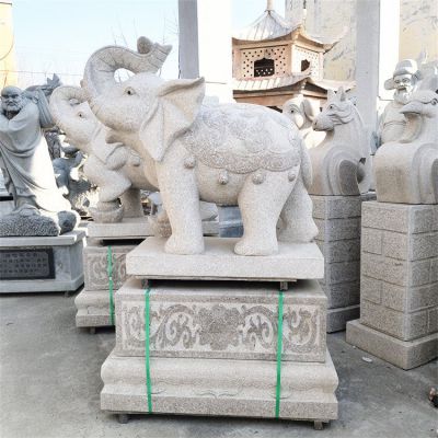 花岗岩石雕大象，卷鼻向上的大象