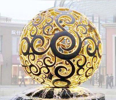 公园创意抽象彩金镂空球雕塑