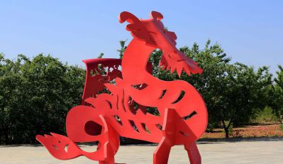 广场创意玻璃钢红色抽象貔貅雕塑