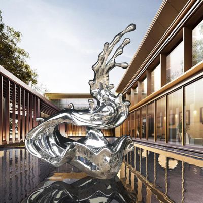 酒店水池摆放不锈钢抛光抽象水花景观雕塑