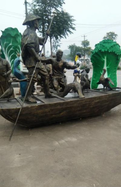 渔翁和鸬鹚铜雕广场 户外景观雕塑