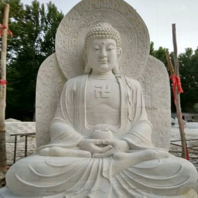 天然汉白玉雕刻三宝佛像 户外寺庙摆放