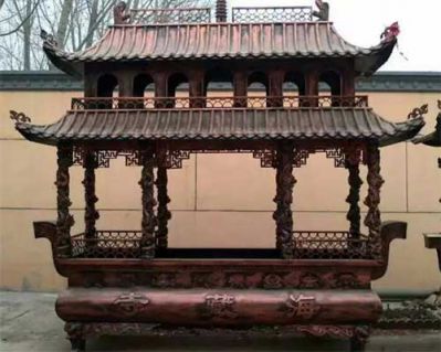 香炉雕塑-景区寺庙两层长形铸铜上香焚烧香炉