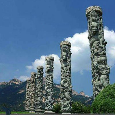 大理石石雕户外园林景观盘龙石柱雕塑