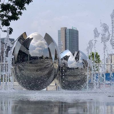 广场创意不锈钢喷泉抽象球体雕塑