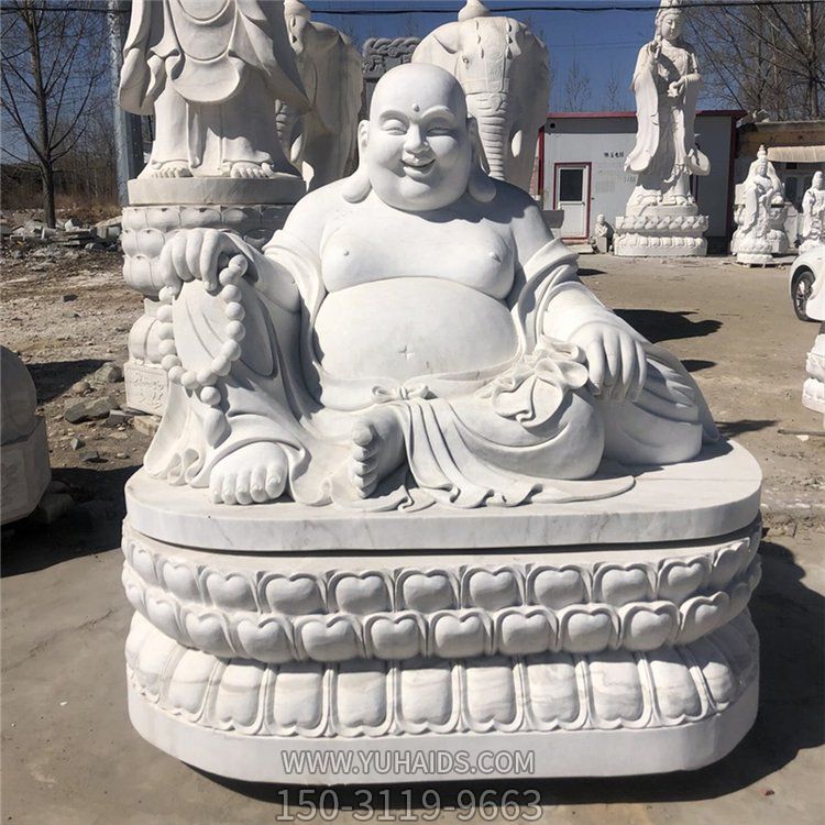 景区寺庙摆放大理石汉白玉雕刻弥勒佛坐像雕塑