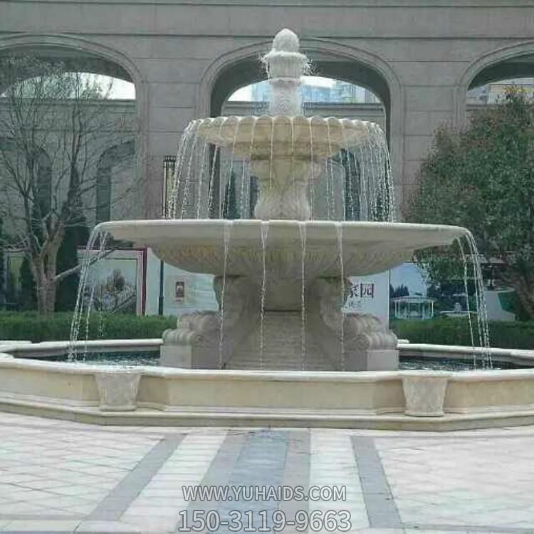 小区广场大理石雕刻欧式二层流水喷泉水钵水池摆件雕塑