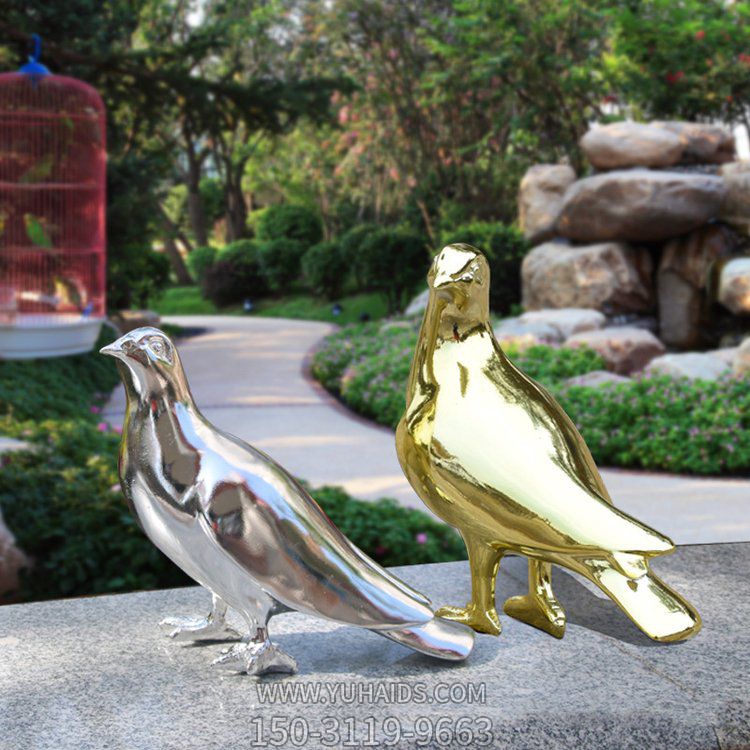 户外公园不锈钢镜面鸽子雕塑
