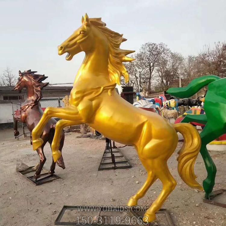 大型广场铜雕马摆件 城市玻璃钢户外仿铜动物雕塑