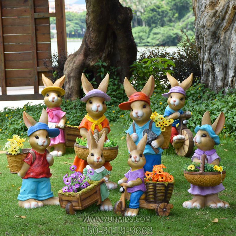 庭院花园装饰品摆件玻璃钢彩绘仿真动物兔子雕塑