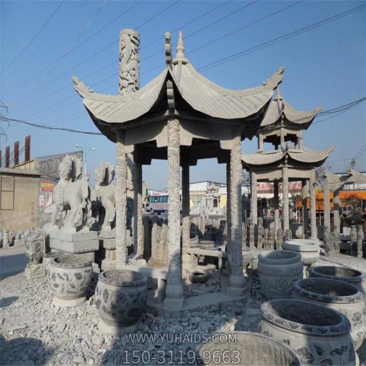 青石雕刻龙柱石亭 庭院六角仿古建休闲凉亭摆件雕塑