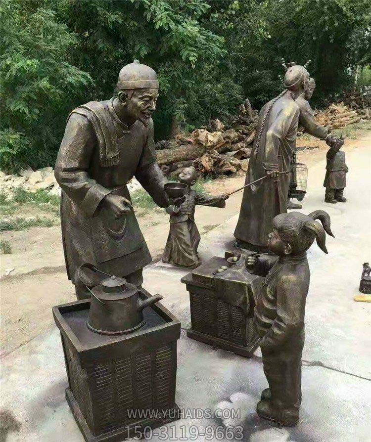 公园买茶喝的小女孩人物铜雕茶雕塑