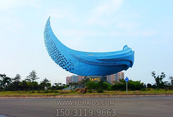 户外大型不锈钢彩绘蓝色景观雕塑