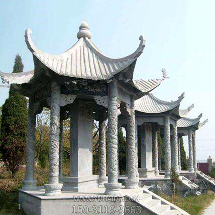青石园林景点户外复古建筑六角休闲凉亭雕塑