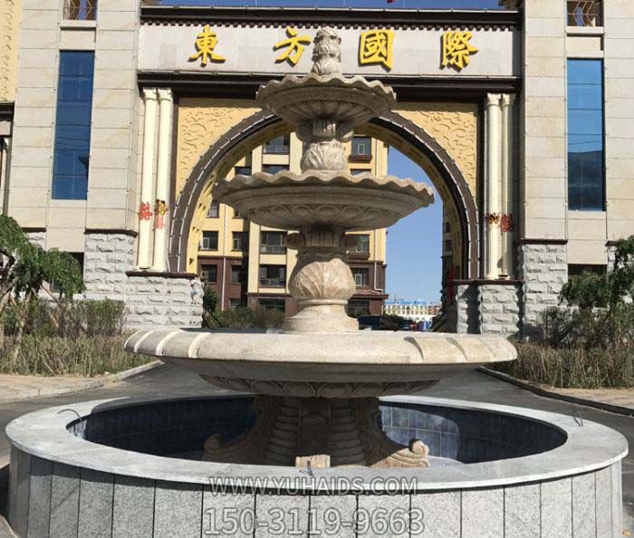 大理石三层欧式喷泉小区石雕雕塑