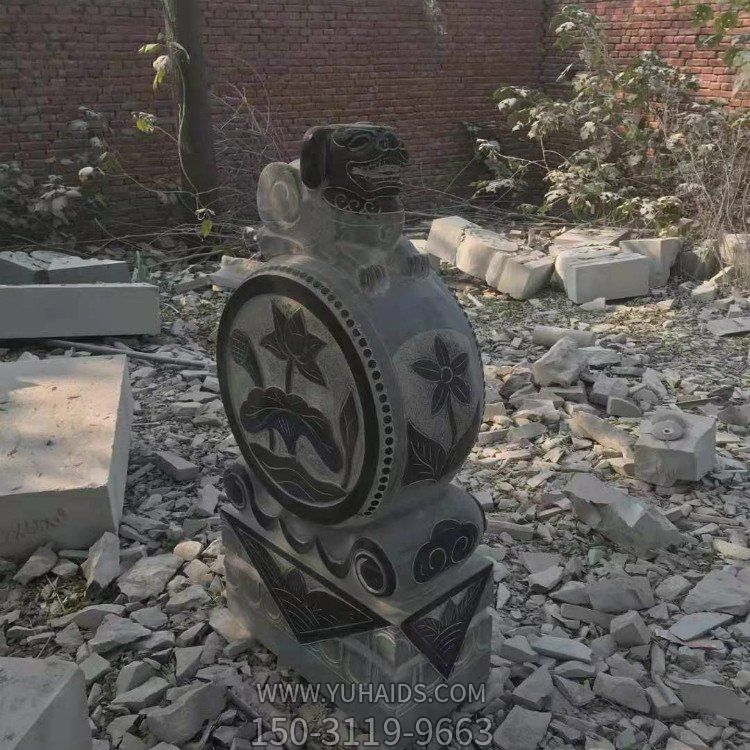 中式仿古石抱鼓 景区青石做旧抱鼓石 雕塑