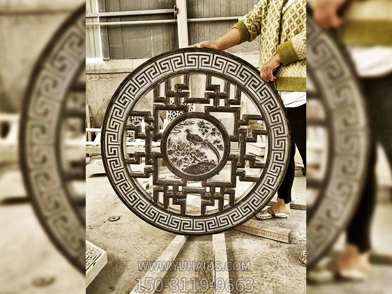 景点寺院镂空圆形鸟透雕花窗雕塑