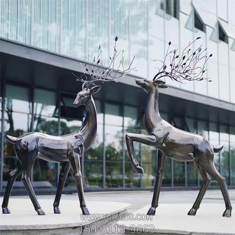 大型城市广场抽象玻璃钢梅花鹿雕塑摆件