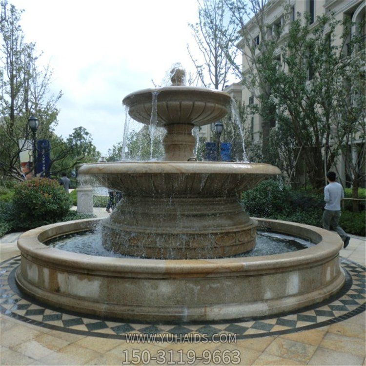 小区摆放大理石欧式二层流水喷泉雕塑