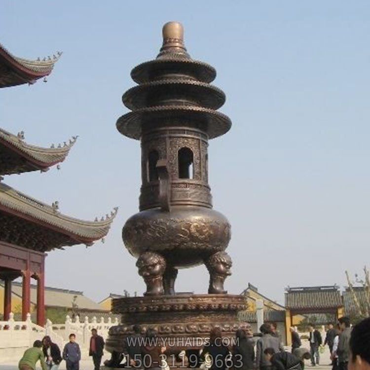 寺院户外摆放大型铸铜宝盖烧香进宝香炉雕塑