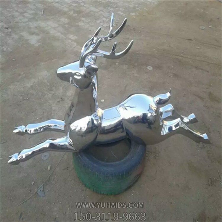 不锈钢镜面户外公园小鹿雕塑
