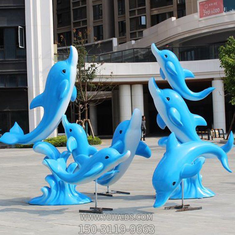 玻璃钢树脂海豚组合雕塑海洋馆公园景观摆件小品