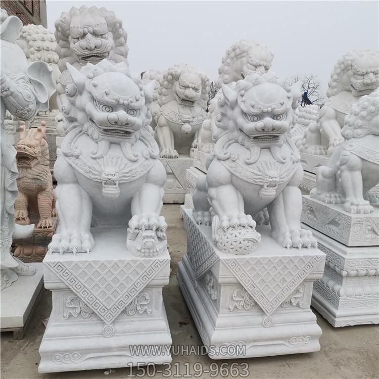 青石石狮子一对汉白玉大型石雕庭院看门摆件雕塑