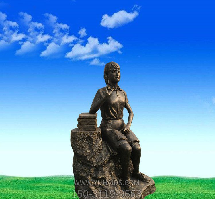 广场铜雕休息人的美女雕塑