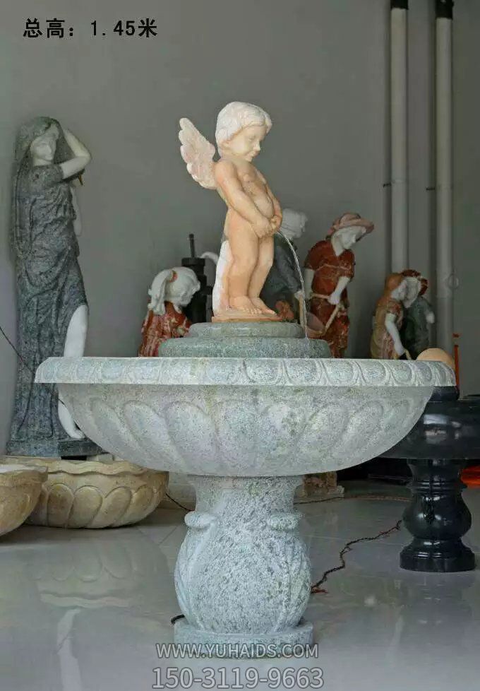大理石雕刻小天使流水欧式水钵喷泉雕塑