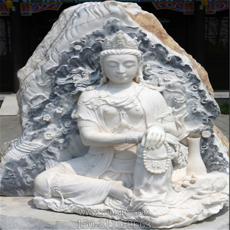 石雕观音，汉白玉大理石浮刻观世音菩萨雕塑