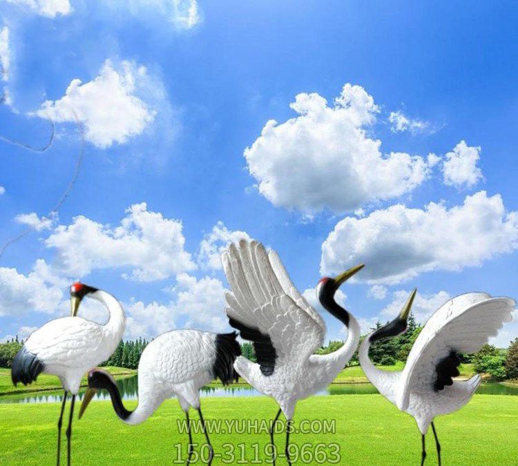 公园景区玻璃彩绘仙鹤雕塑