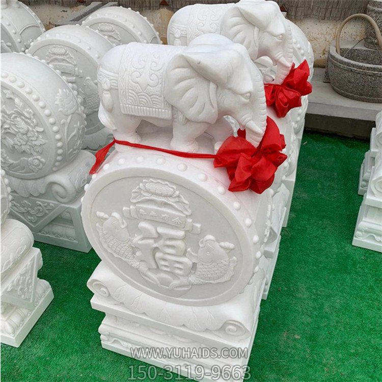 仿古建园林汉白玉浮雕狮子门墩石雕塑