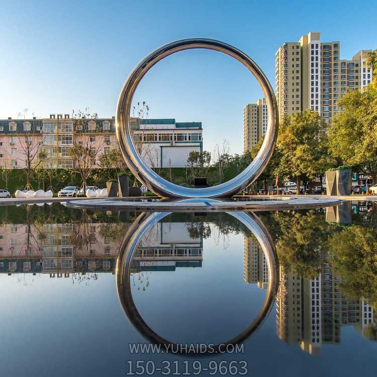 不锈钢镜面圆环雕塑户外喷泉水景雕塑
