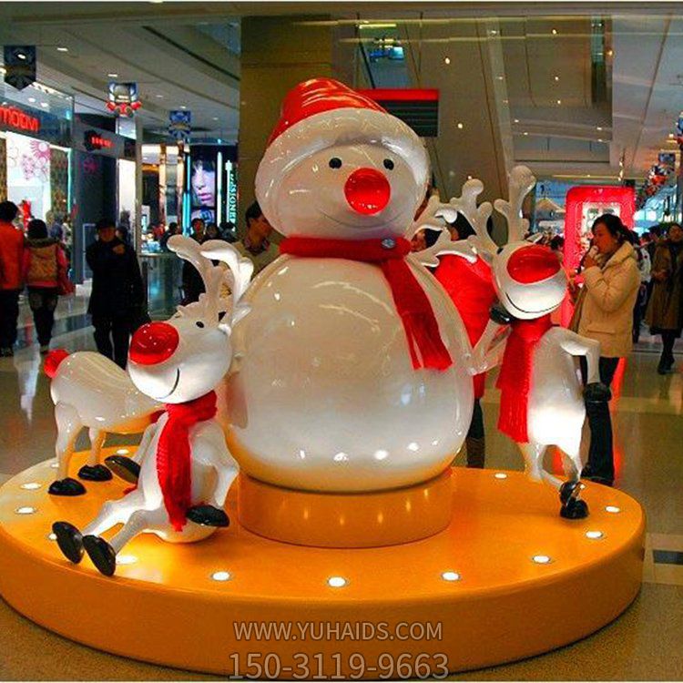 商场室内摆放玻璃钢雪人麋鹿圣诞主题小品雕塑