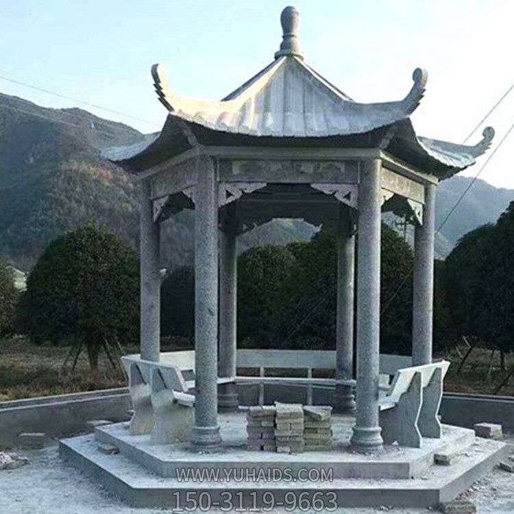 大理石石亭子造型独特 六角单层石雕凉亭 雕塑