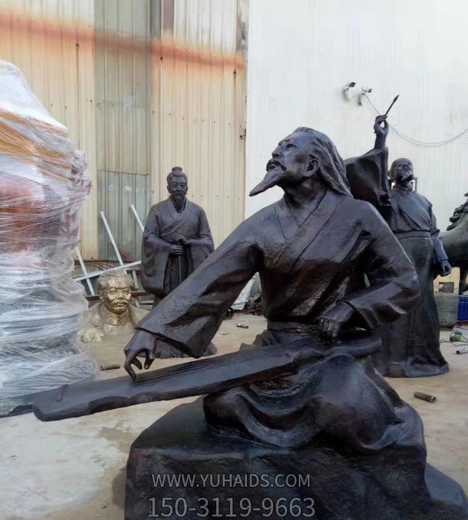 铜雕户外景区弹琴的人物景观雕塑