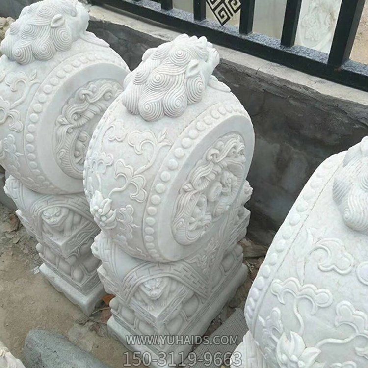 庭院别墅门口大理石浮雕招财抱鼓石雕塑