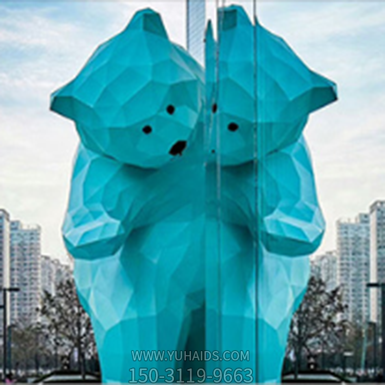 玻璃钢块面熊，大型商场户外装饰动物景观雕塑
