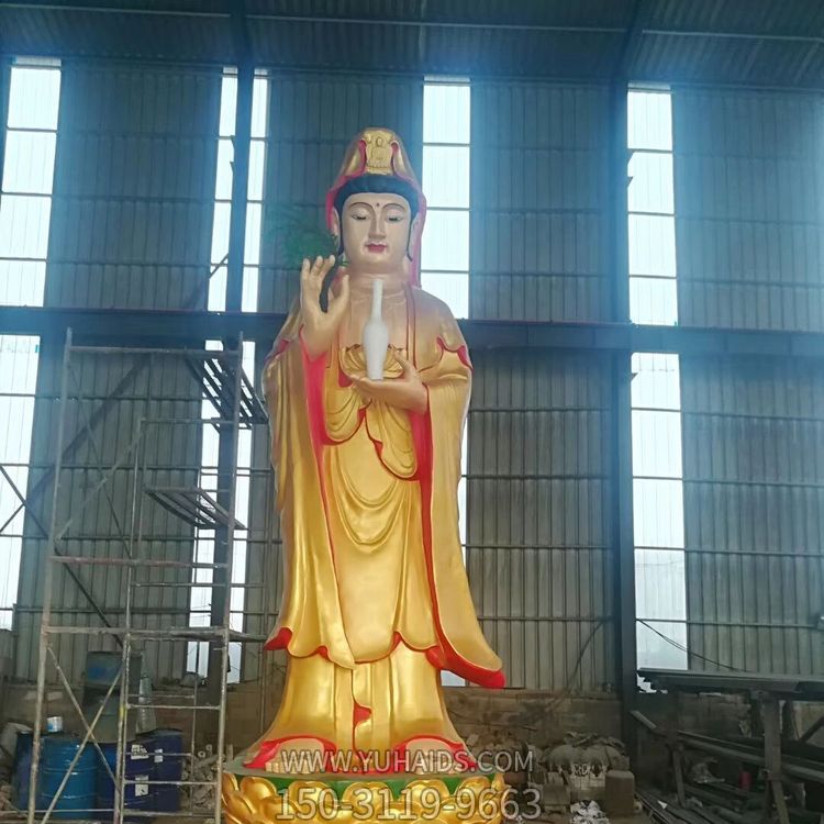 玻璃钢彩绘漆金观音神像寺庙供奉摆件雕塑