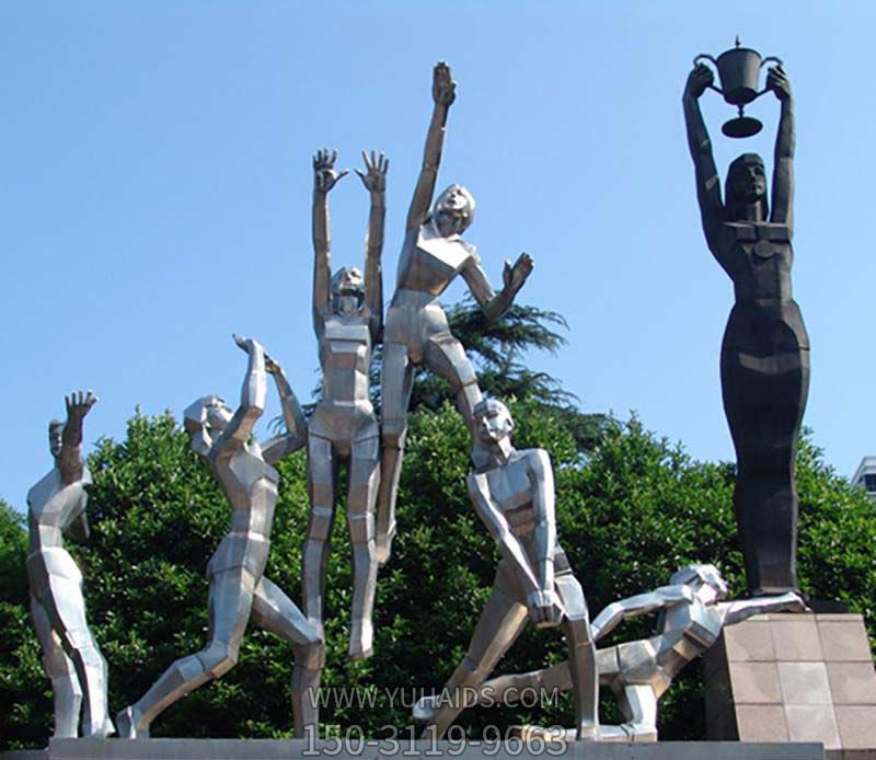 体育公园不锈钢打排球运动员人物主题雕塑