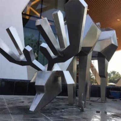 不锈钢抽象几何园林广场抽象动物几何鹿雕塑